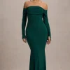 Amaia | Bottle Green Bardot Long-Sleeve Maxi Dress