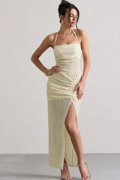 Amalfi | Ecru Textured Sheer Halter-Neck Maxi Dress