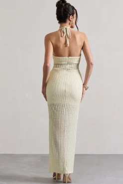 Amalfi | Ecru Textured Sheer Halter-Neck Maxi Dress
