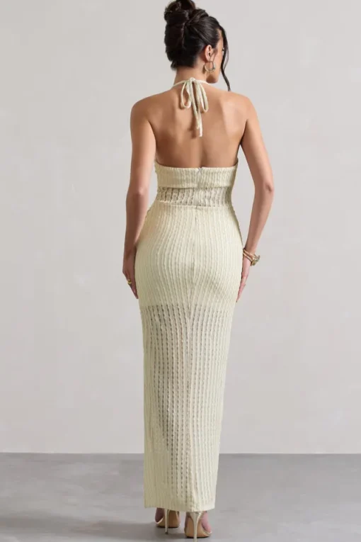 Amalfi | Ecru Textured Sheer Halter-Neck Maxi Dress