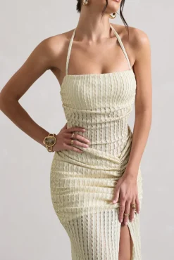 Amalfi | Ecru Textured Sheer Halter-Neck Maxi Dress