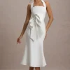 Aman | White Halter-Neck Midi Dress With Oversized Bow
