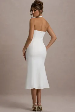 Aman | White Halter-Neck Midi Dress With Oversized Bow