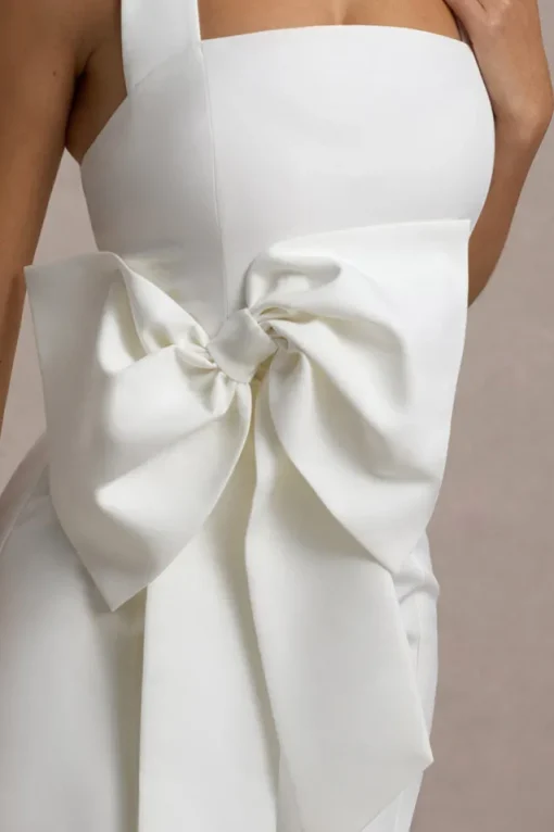 Aman | White Halter-Neck Midi Dress With Oversized Bow