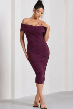 Amanda | Cherry Twisted Wrap Bardot Midi Dress
