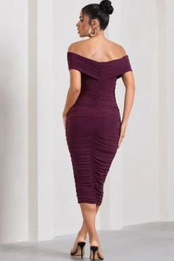 Amanda | Cherry Twisted Wrap Bardot Midi Dress