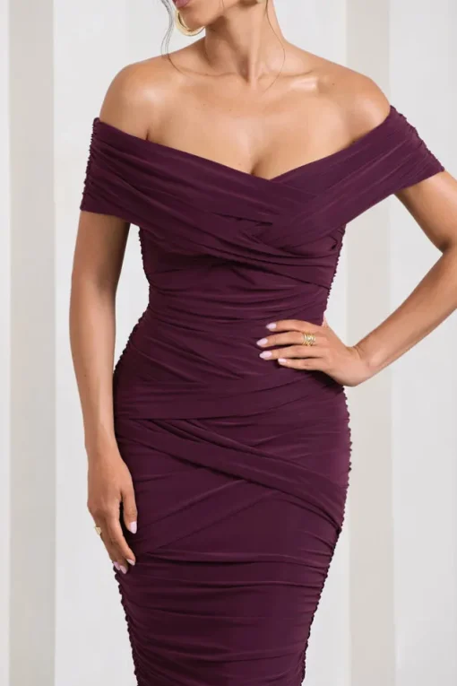 Amanda | Cherry Twisted Wrap Bardot Midi Dress