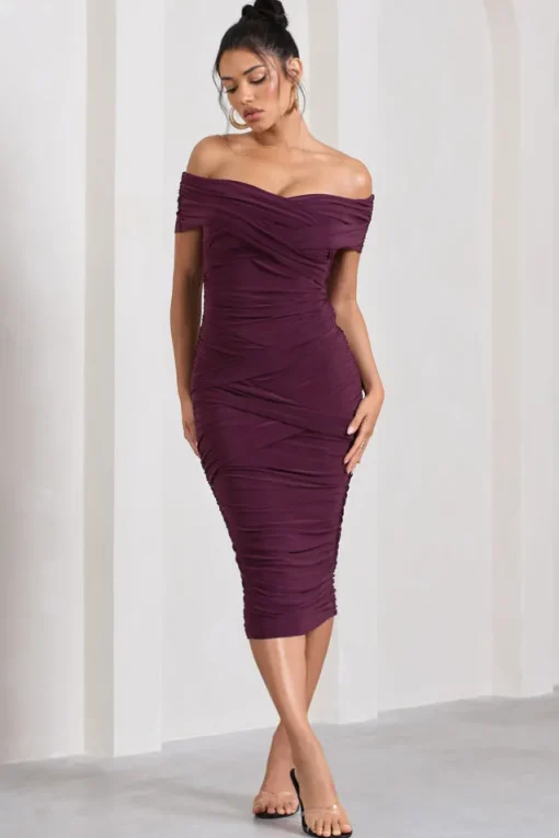 Amanda | Cherry Twisted Wrap Bardot Midi Dress