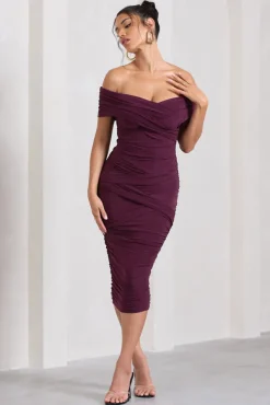 Amanda | Cherry Twisted Wrap Bardot Midi Dress