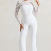 Amari | White Lace Long-Sleeve Flared-Leg Jumpsuit