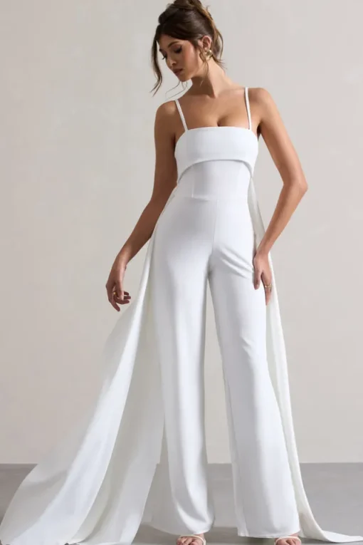 Amaya | White Bandeau Wide-Leg Jumpsuit With Cape