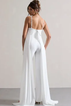 Amaya | White Bandeau Wide-Leg Jumpsuit With Cape