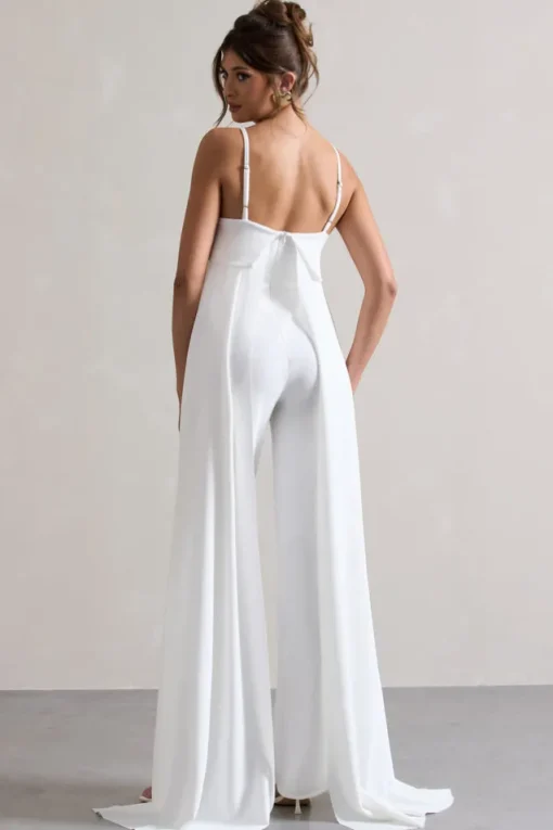 Amaya | White Bandeau Wide-Leg Jumpsuit With Cape