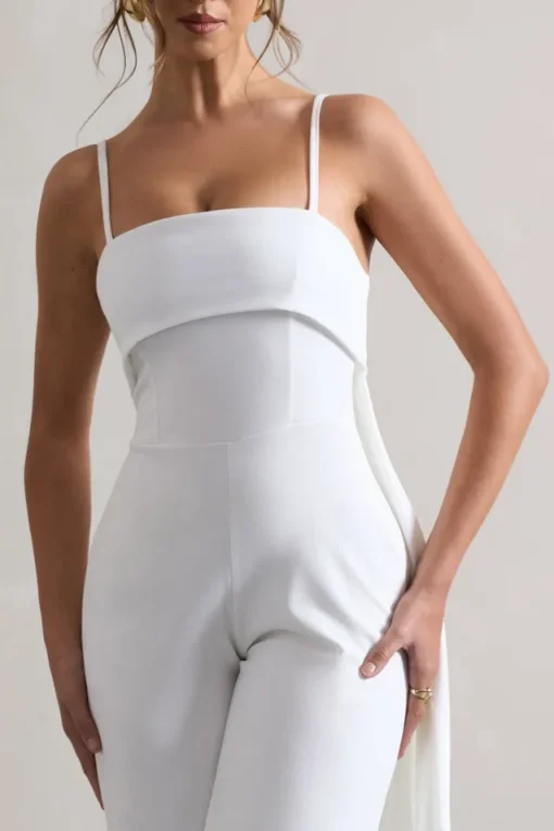 Amaya | White Bandeau Wide-Leg Jumpsuit With Cape