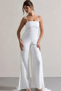 Amaya | White Bandeau Wide-Leg Jumpsuit With Cape