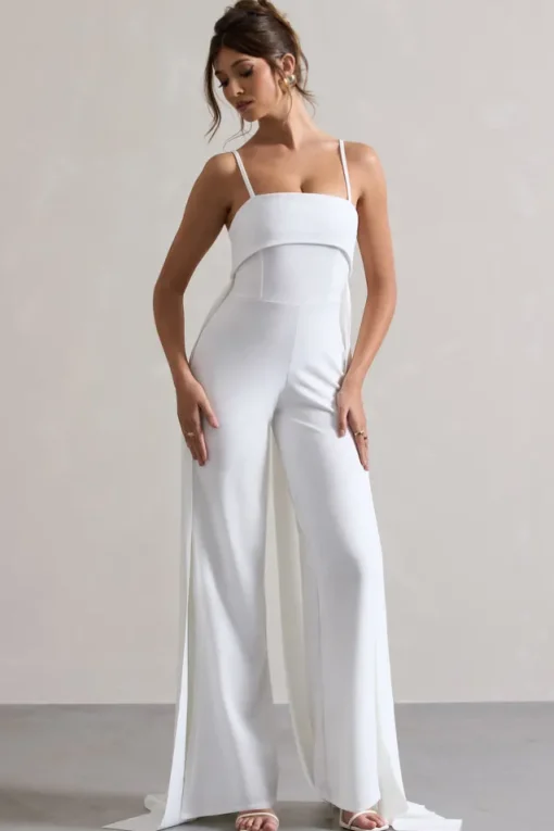 Amaya | White Bandeau Wide-Leg Jumpsuit With Cape