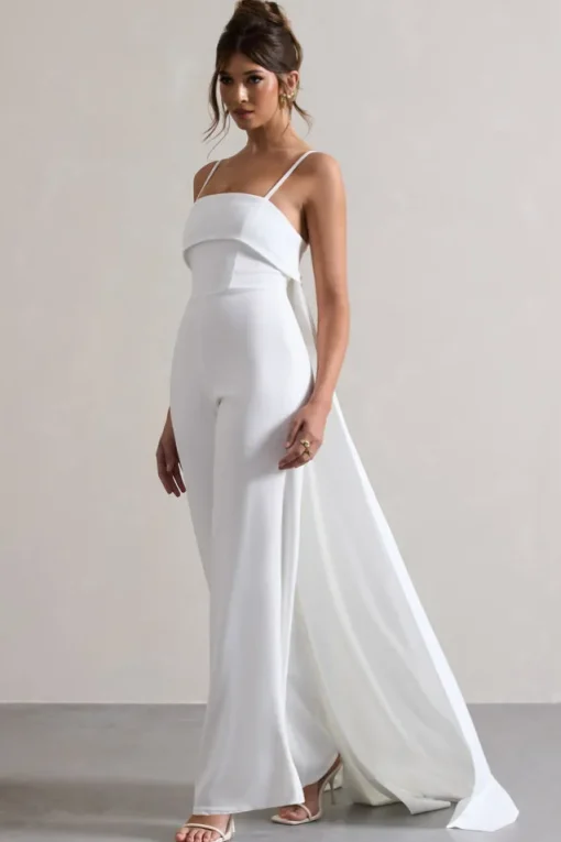 Amaya | White Bandeau Wide-Leg Jumpsuit With Cape