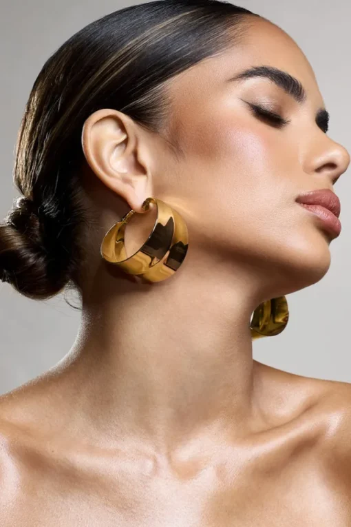 Amberly | Gold Chunky Statement Hoop Earrings