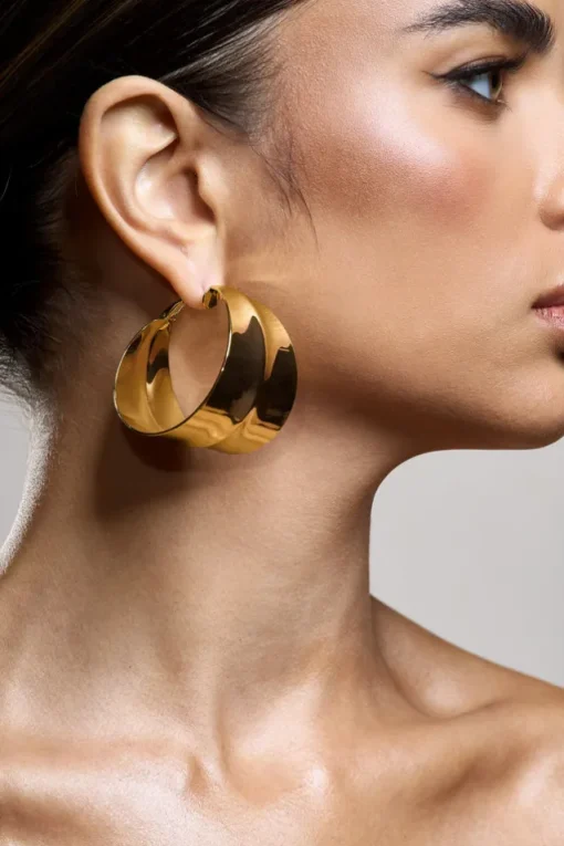 Amberly | Gold Chunky Statement Hoop Earrings