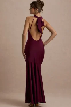 Amelita | Port Satin Cowl-Neck Fishtail Maxi Dress