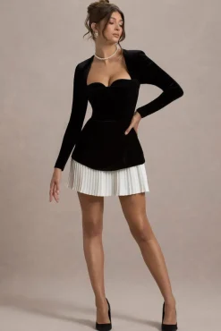 Americano | Black Velvet Sweetheart Long-Sleeve Mini Dress