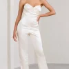 Amiah | Cream Satin Strapless Straight-Leg Jumpsuit
