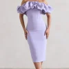 Amie | Lilac Structured Ruffle Bardot Midi Dress