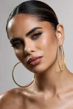 Amika | Gold Diamante Thin Hoop Earrings