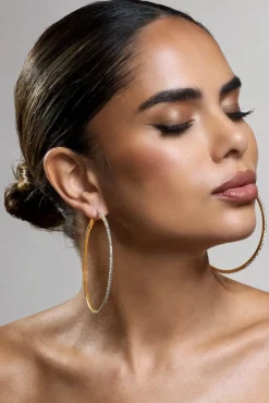 Amika | Gold Diamante Thin Hoop Earrings