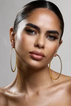 Amika | Gold Diamante Thin Hoop Earrings