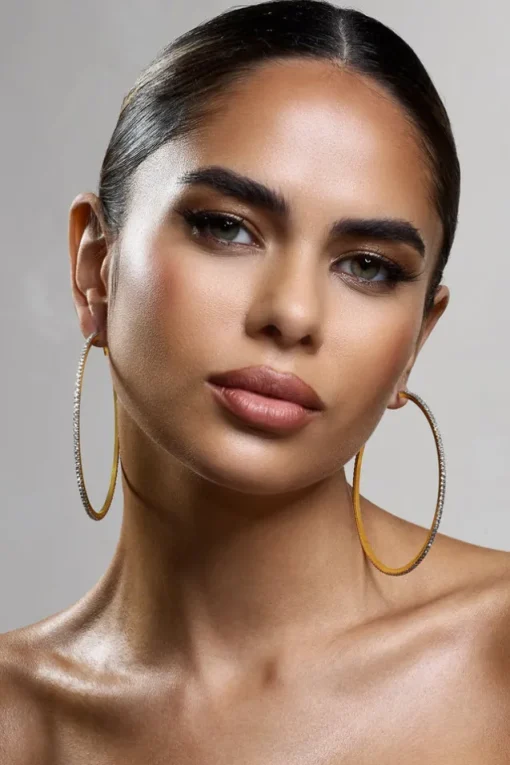 Amika | Gold Diamante Thin Hoop Earrings