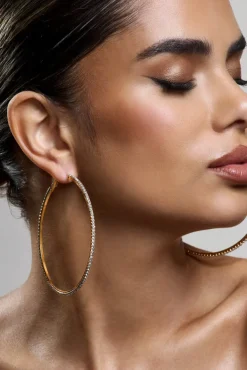 Amika | Gold Diamante Thin Hoop Earrings