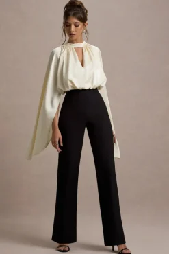 Amity | Black u0026 Cream Wide-Leg Jumpsuit With Satin Cape Sleeves