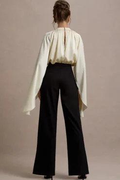 Amity | Black u0026 Cream Wide-Leg Jumpsuit With Satin Cape Sleeves