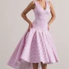 Amoret | Pink Polka Dot Plunge-Neck Maxi Dress With Volume Hem
