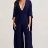 Anais | Navy Plunge Jumpsuit with Cape