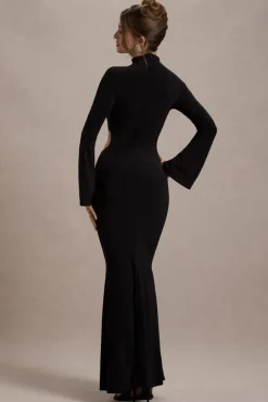 Anderson | Black High-Neck Cut-Out Maxi Dress