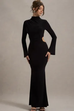 Anderson | Black High-Neck Cut-Out Maxi Dress