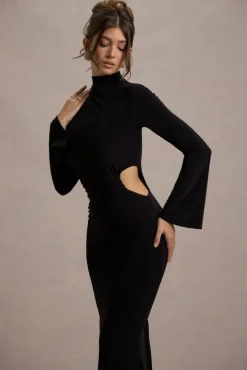 Anderson | Black High-Neck Cut-Out Maxi Dress