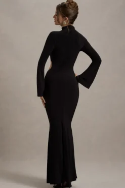 Anderson | Black High-Neck Cut-Out Maxi Dress