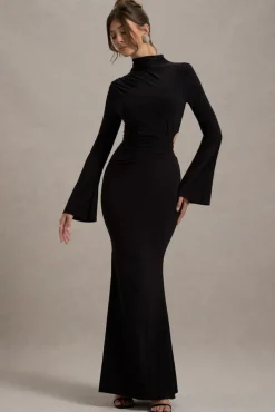 Anderson | Black High-Neck Cut-Out Maxi Dress