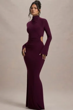Anderson | Burgundy High-Neck Cut-Out Maxi Dress