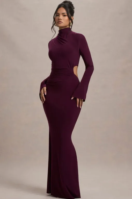 Anderson | Burgundy High-Neck Cut-Out Maxi Dress