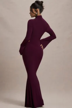 Anderson | Burgundy High-Neck Cut-Out Maxi Dress