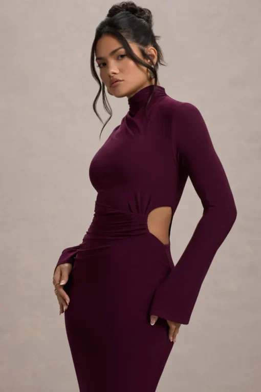 Anderson | Burgundy High-Neck Cut-Out Maxi Dress