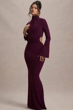 Anderson | Burgundy High-Neck Cut-Out Maxi Dress