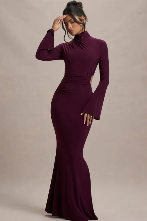 Anderson | Burgundy High-Neck Cut-Out Maxi Dress