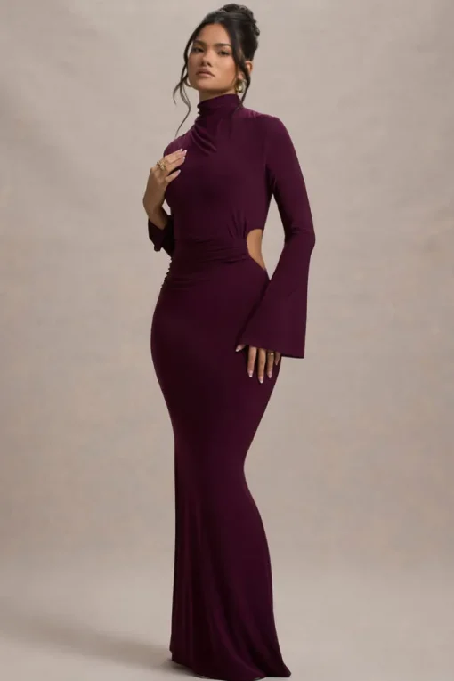 Anderson | Burgundy High-Neck Cut-Out Maxi Dress