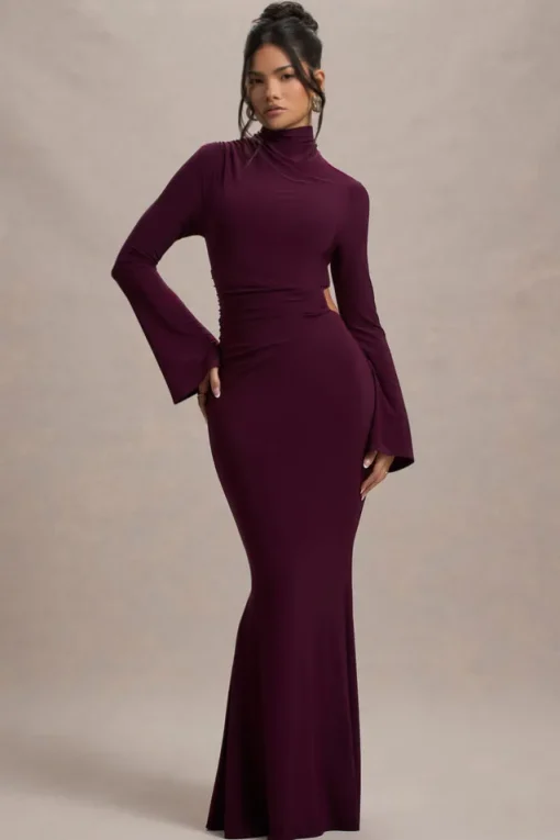 Anderson | Burgundy High-Neck Cut-Out Maxi Dress