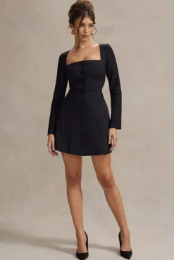 Andie | Black Tailored Square-Neck Mini Dress